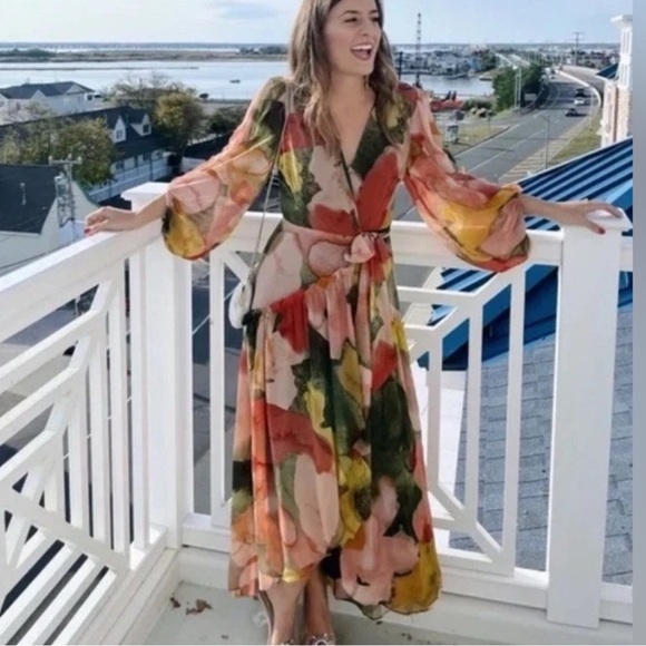 Anthropologie Hutch Floral Geo Wrap Maxi Dress Size XS - Picture 1 of 15